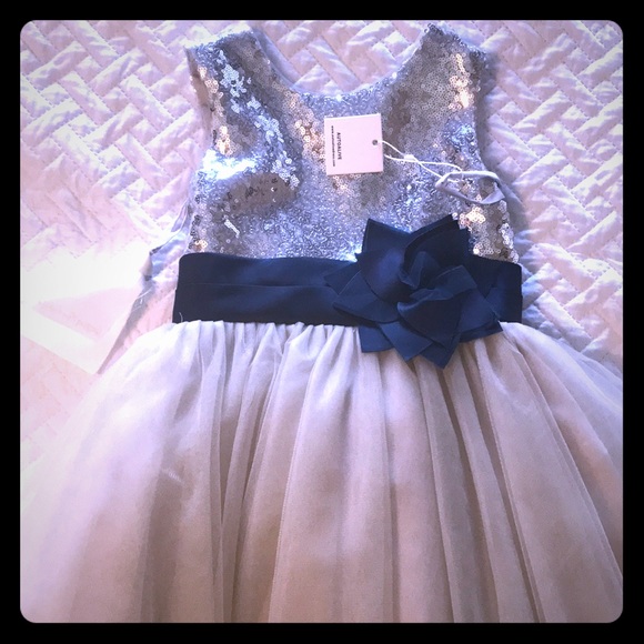 Flower girl dress - size 4T. Gray/silver/navy blue - Picture 1 of 4